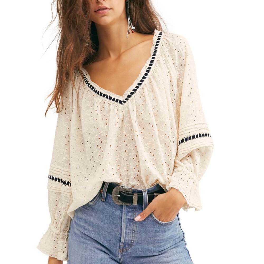 Free People Darcy Eyelet Top Ecru Size XS